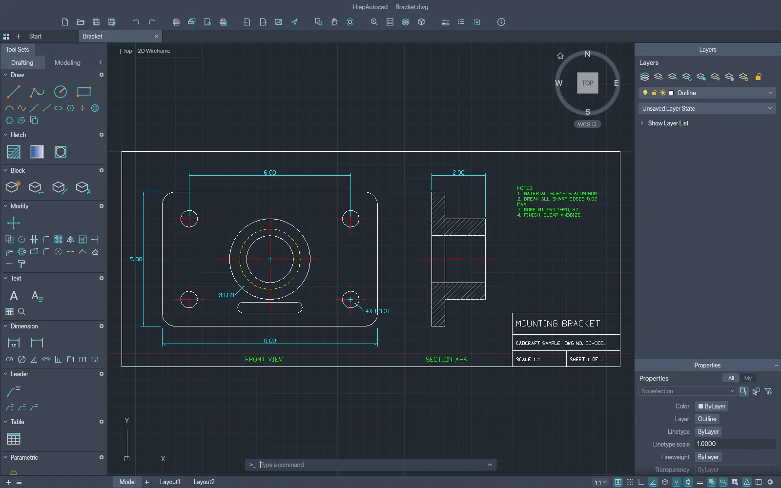 Giao diện HiepAutocad trên macOS: vẽ kỹ thuật cad