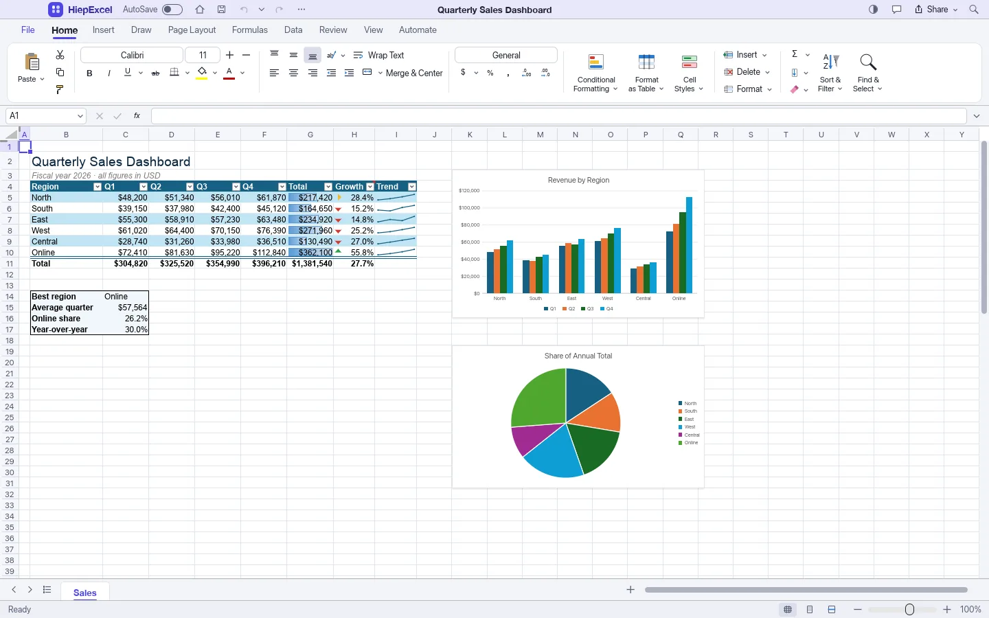 Giao diện HiepExcel trên macOS: bảng tính